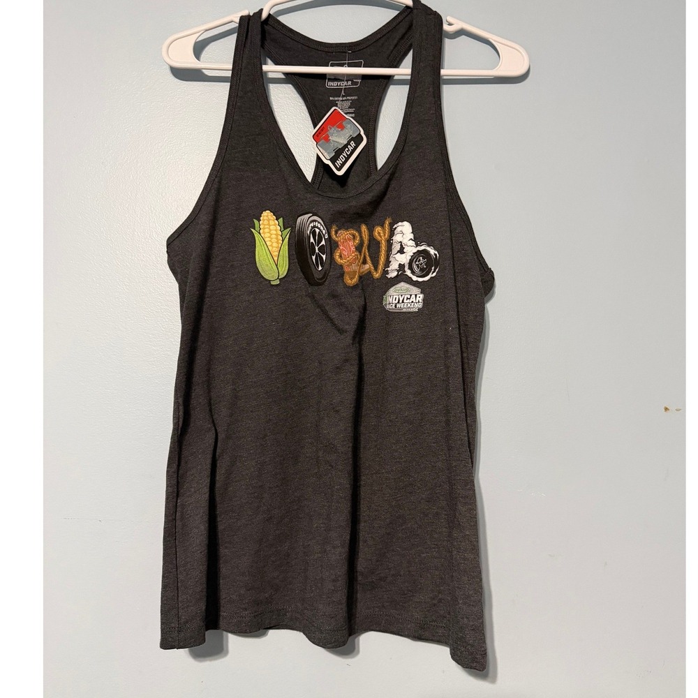 IndyCar Iowa‎ Race Weekend Women's L Racerback Tank Top Gray 0869